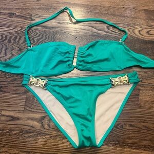 Victoria's Secret Emerald Green Bikini Set with Gold Hardware- stunning & unique